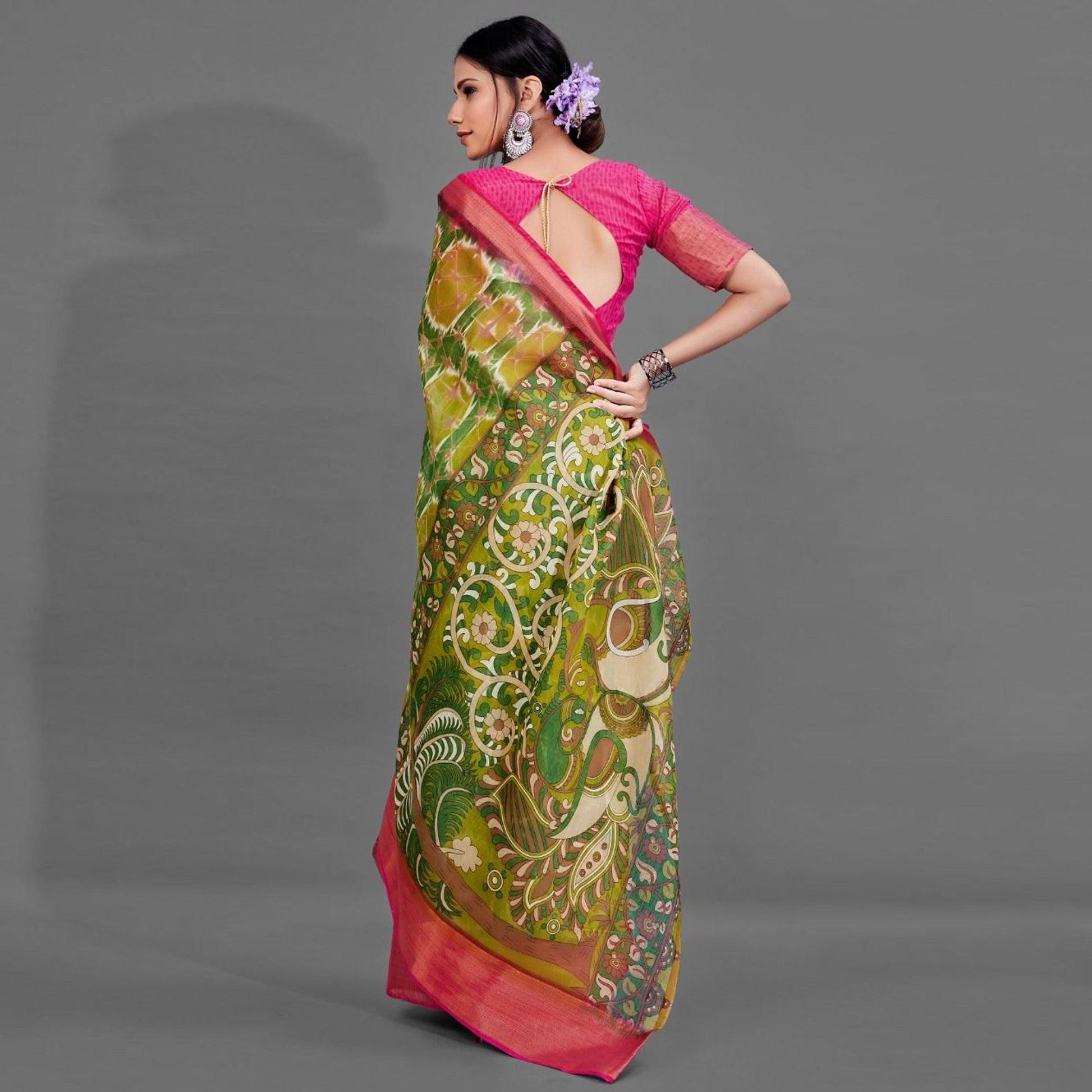 green-casual-linen-printed-saree-with-unstitched-blouse-93928