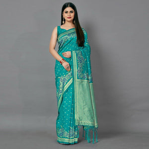 green-casual-silk-blend-printed-saree-with-unstitched-blouse-94014