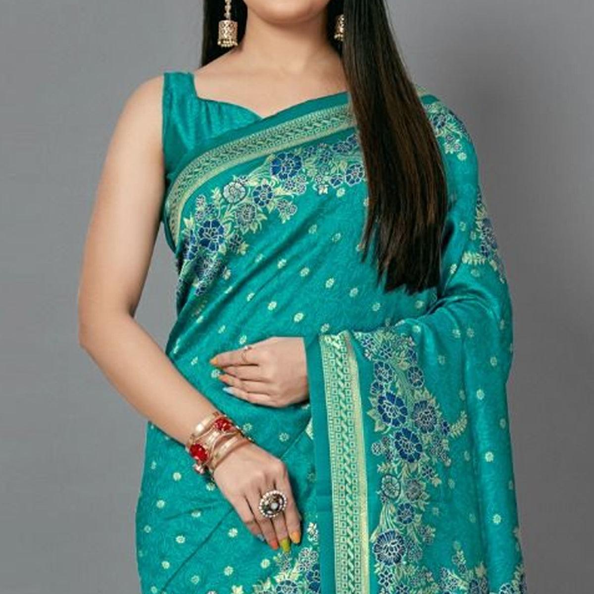 green-casual-silk-blend-printed-saree-with-unstitched-blouse-94014