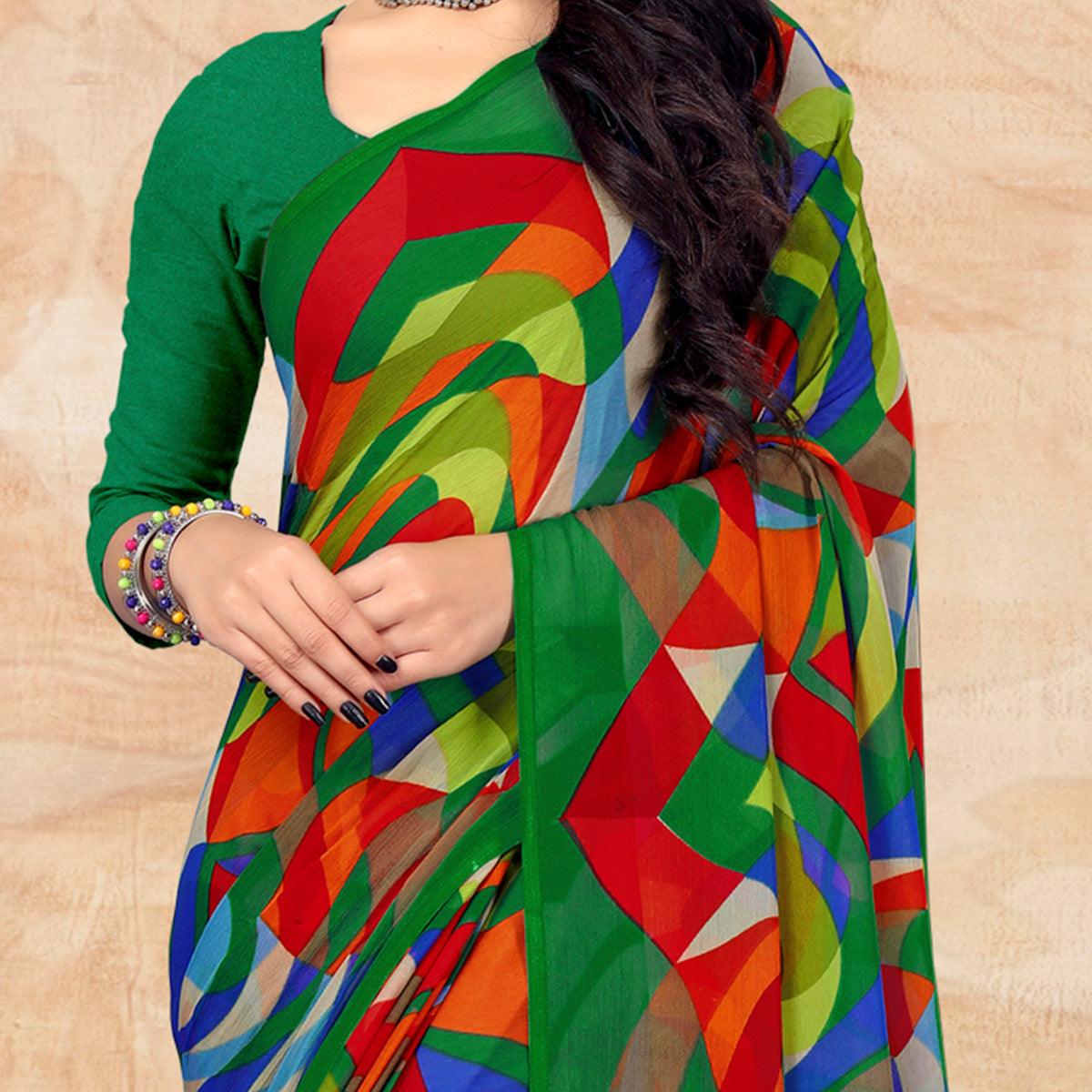 green-casual-wear-abstract-printed-chiffon-saree-109104