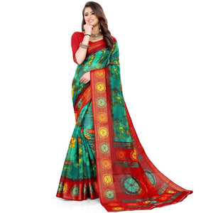 green-casual-wear-abstract-printed-cotton-linen-saree-107774