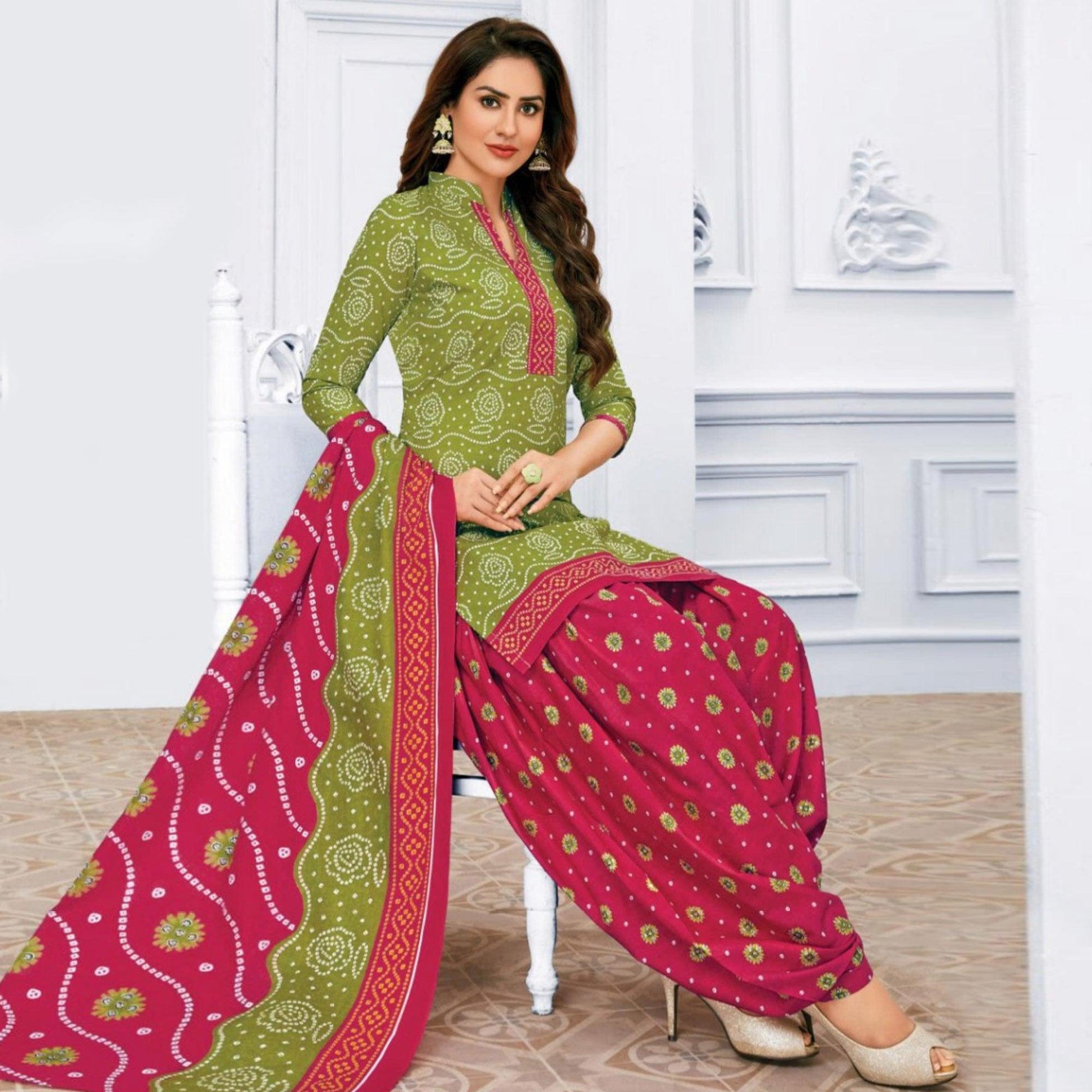 green-casual-wear-bandhani-batik-printed-cotton-patiala-dress-material-131289