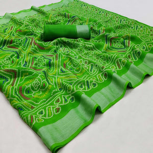green-casual-wear-bandhani-printed-chiffon-saree-139053