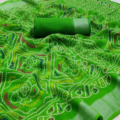 green-casual-wear-bandhani-printed-chiffon-saree-139053