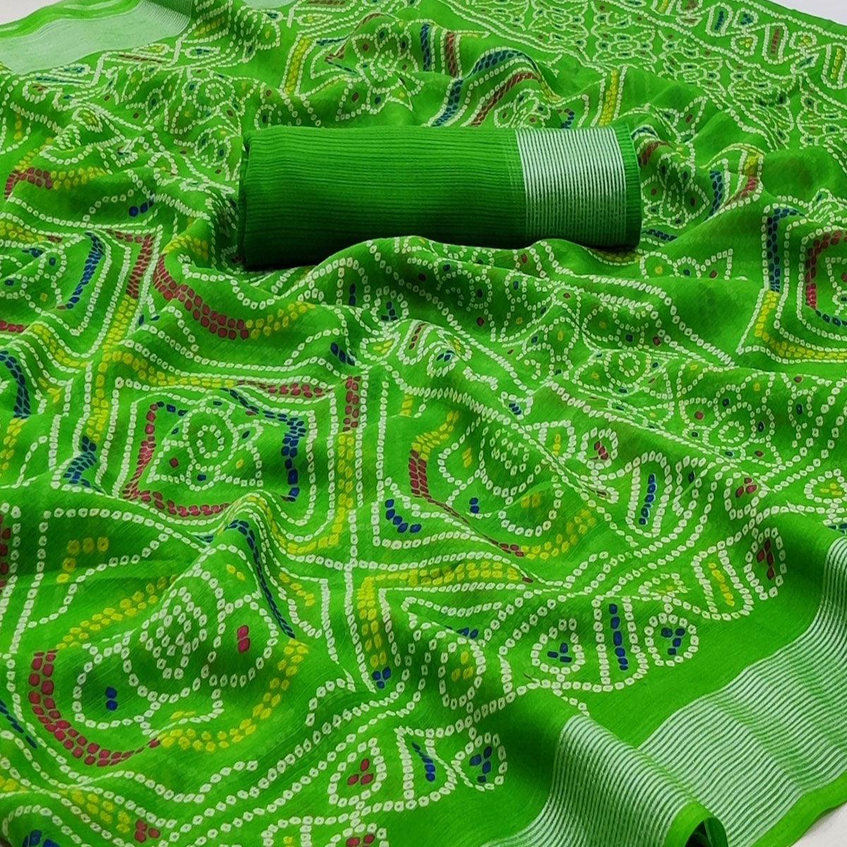 green-casual-wear-bandhani-printed-chiffon-saree-139053