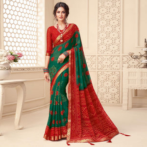 green-casual-wear-bandhani-printed-chiffon-saree-with-tassels-142057