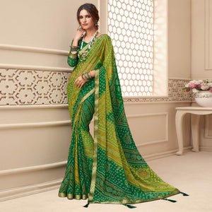 green-casual-wear-bandhani-printed-chiffon-saree-with-tassels-142064