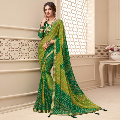 green-casual-wear-bandhani-printed-chiffon-saree-with-tassels-142064
