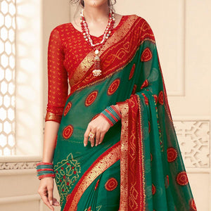 green-casual-wear-bandhani-printed-chiffon-saree-with-tassels-142057