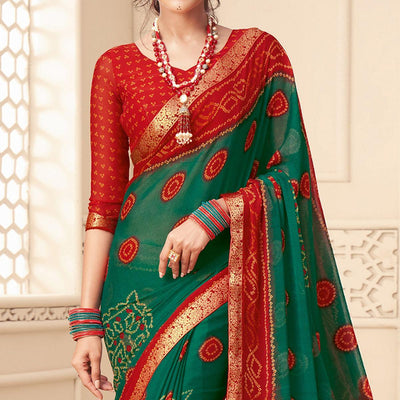 green-casual-wear-bandhani-printed-chiffon-saree-with-tassels-142057