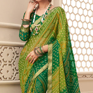 green-casual-wear-bandhani-printed-chiffon-saree-with-tassels-142064