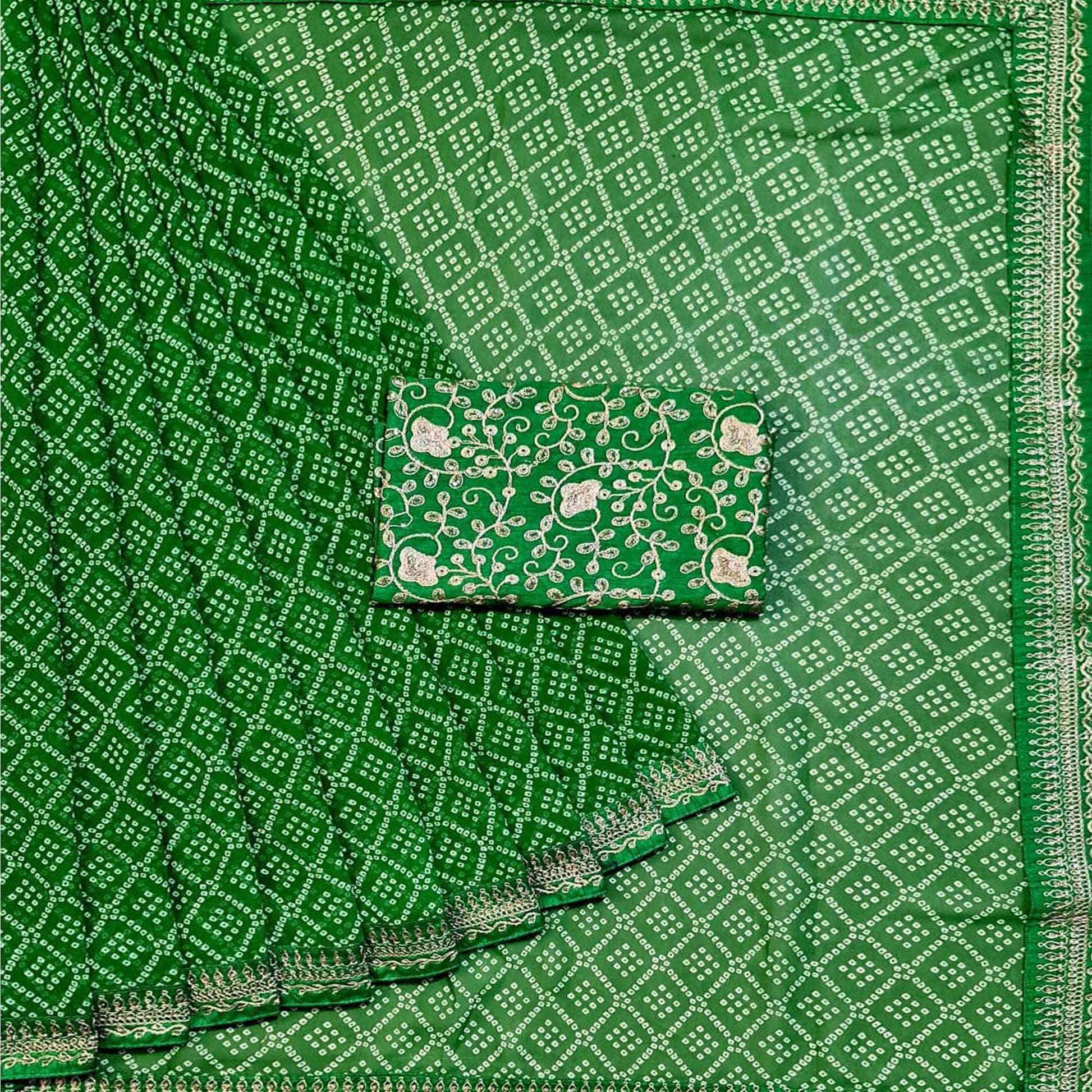 green-casual-wear-bandhani-printed-georgette-saree-142259