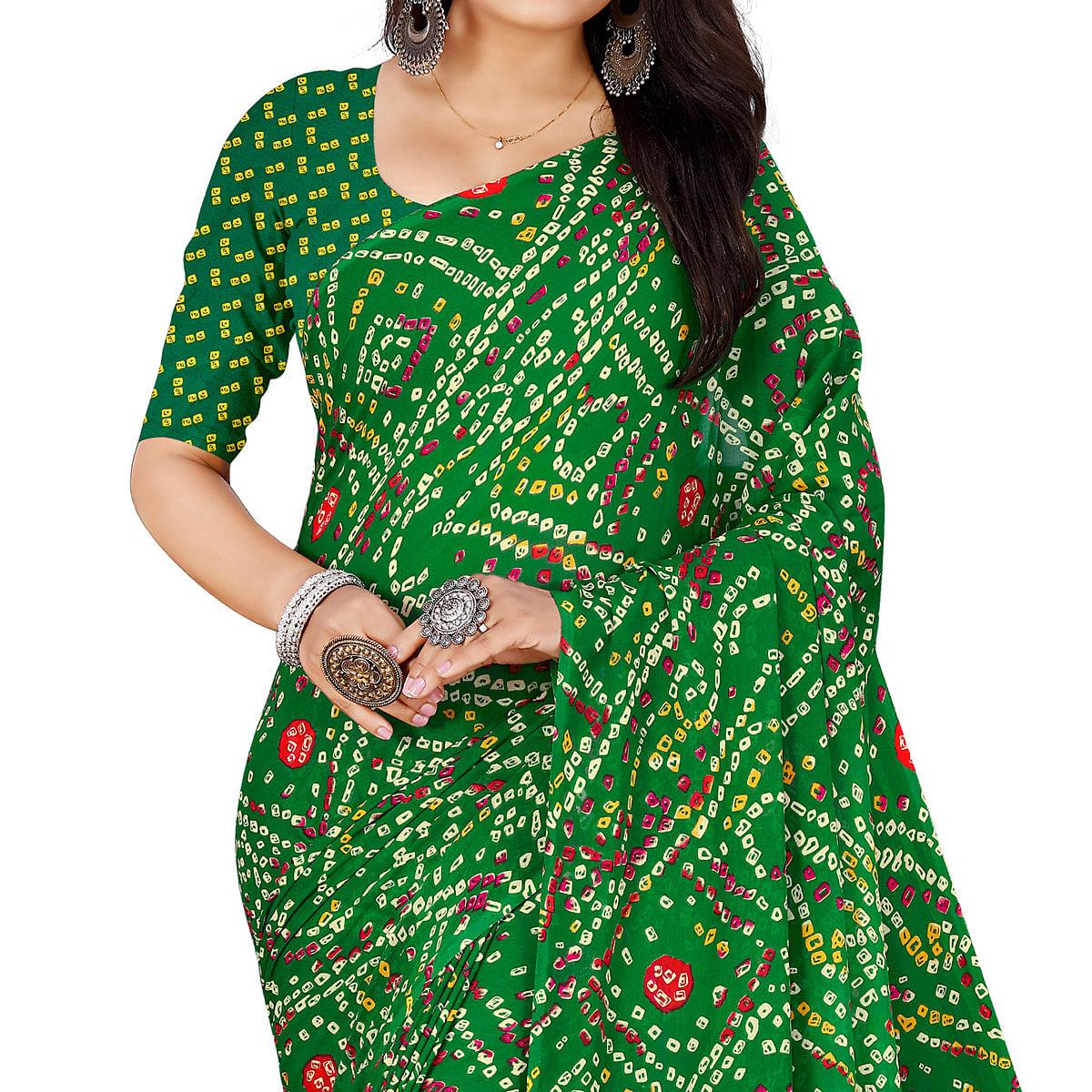 green-casual-wear-bandhani-printed-georgette-saree-140931