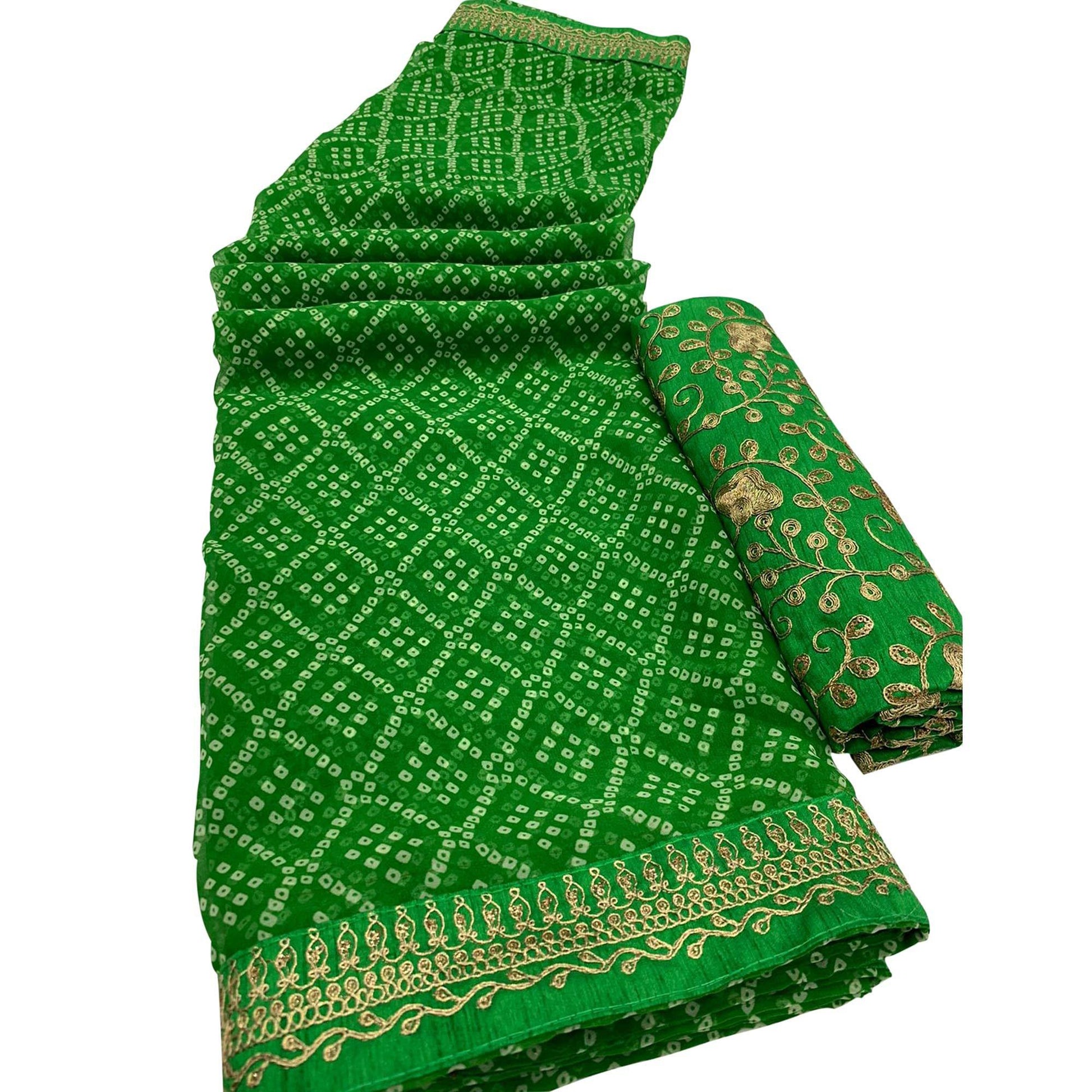 green-casual-wear-bandhani-printed-georgette-saree-142259