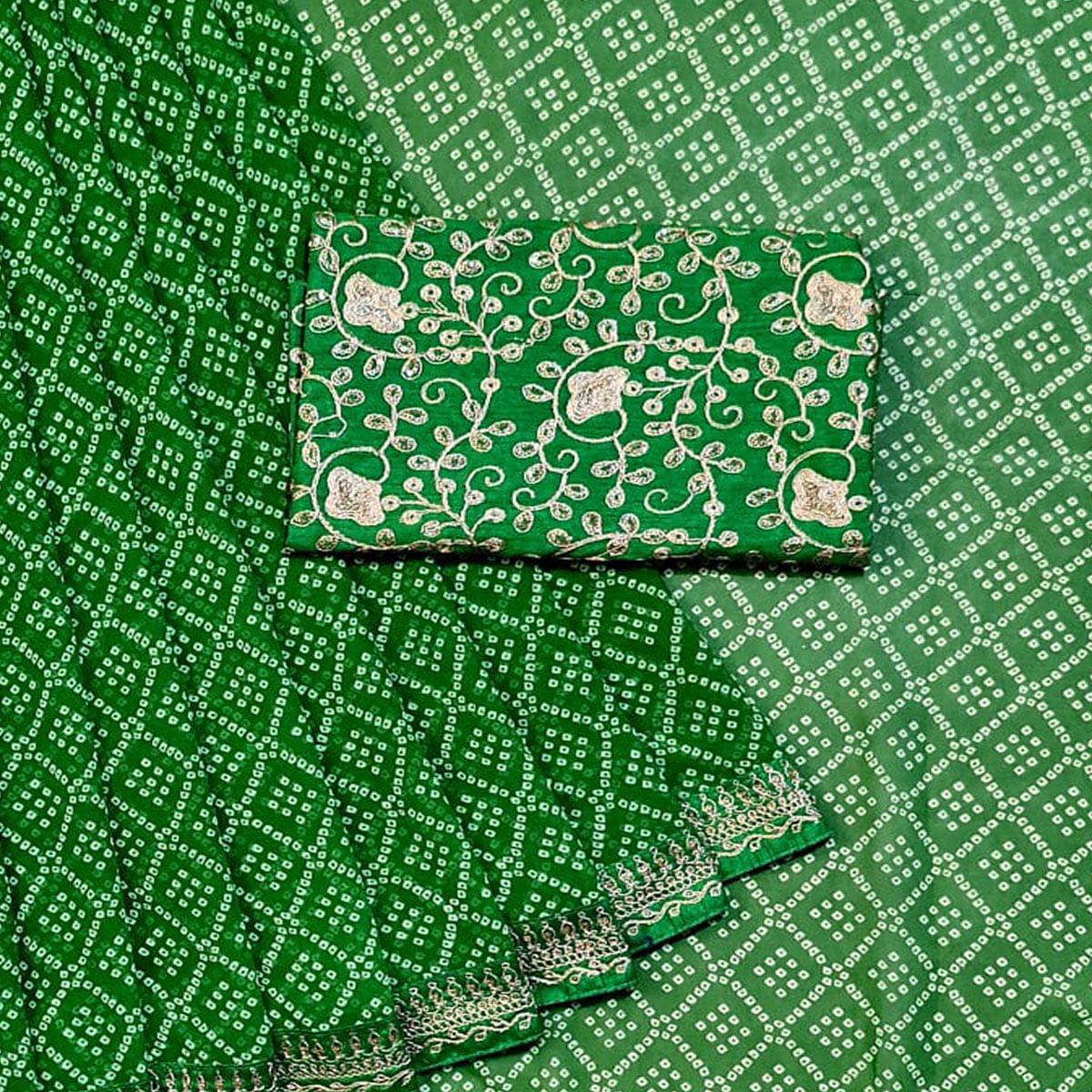 green-casual-wear-bandhani-printed-georgette-saree-142259
