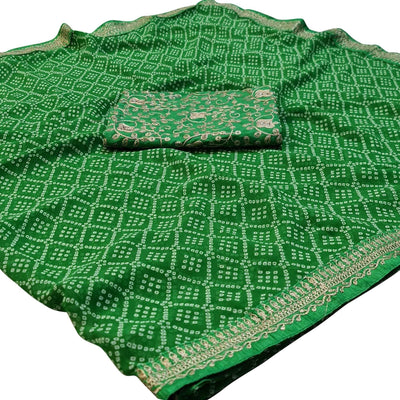 green-casual-wear-bandhani-printed-georgette-saree-142259