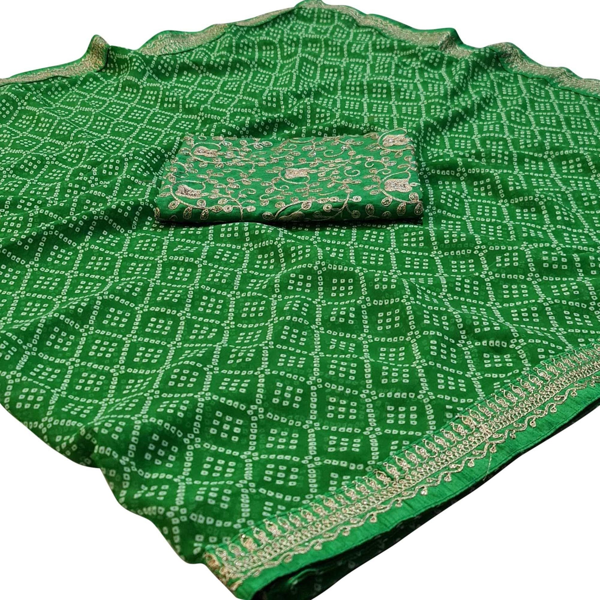 green-casual-wear-bandhani-printed-georgette-saree-142259