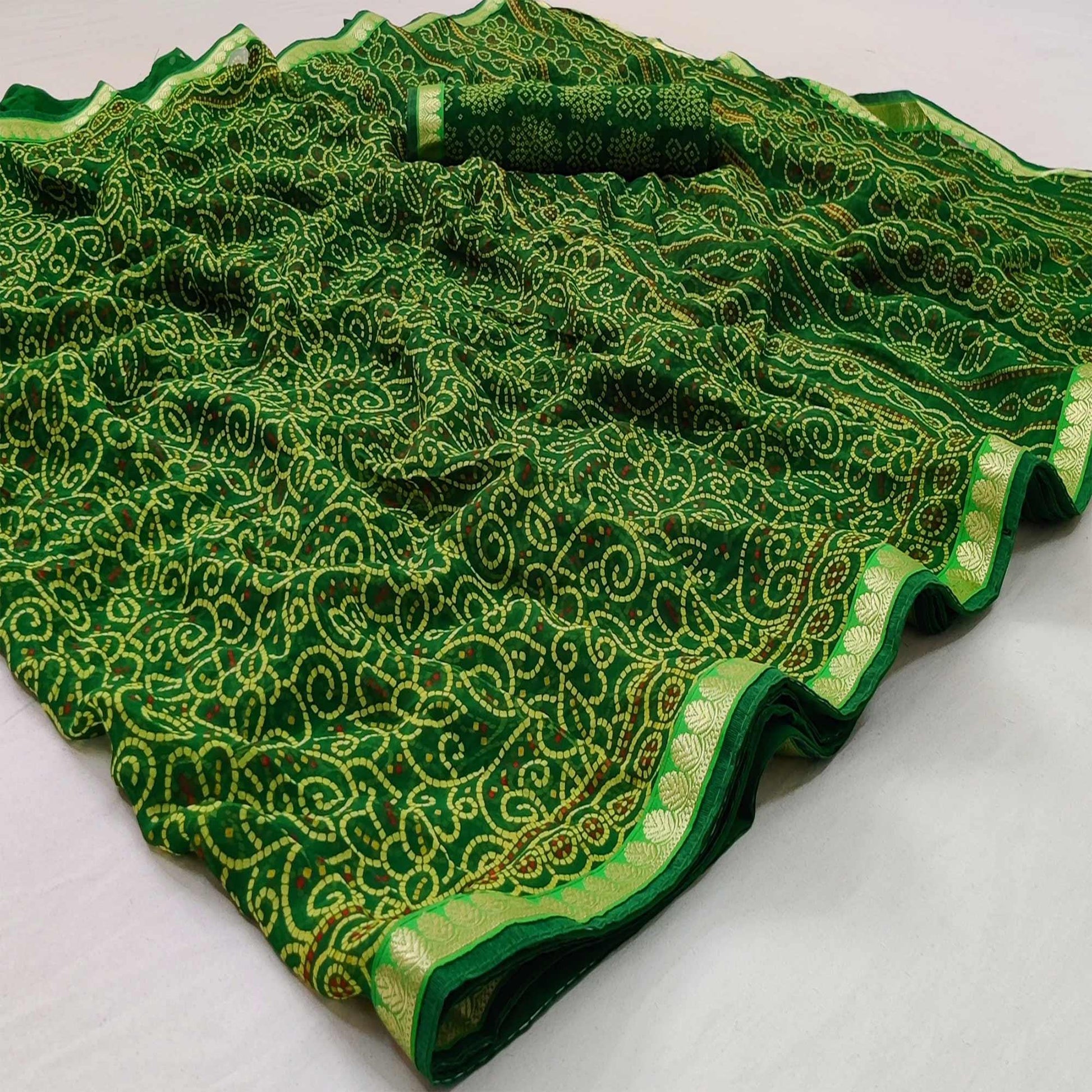 green-casual-wear-bandhani-printed-soft-georgette-saree-with-fancy-border-127204