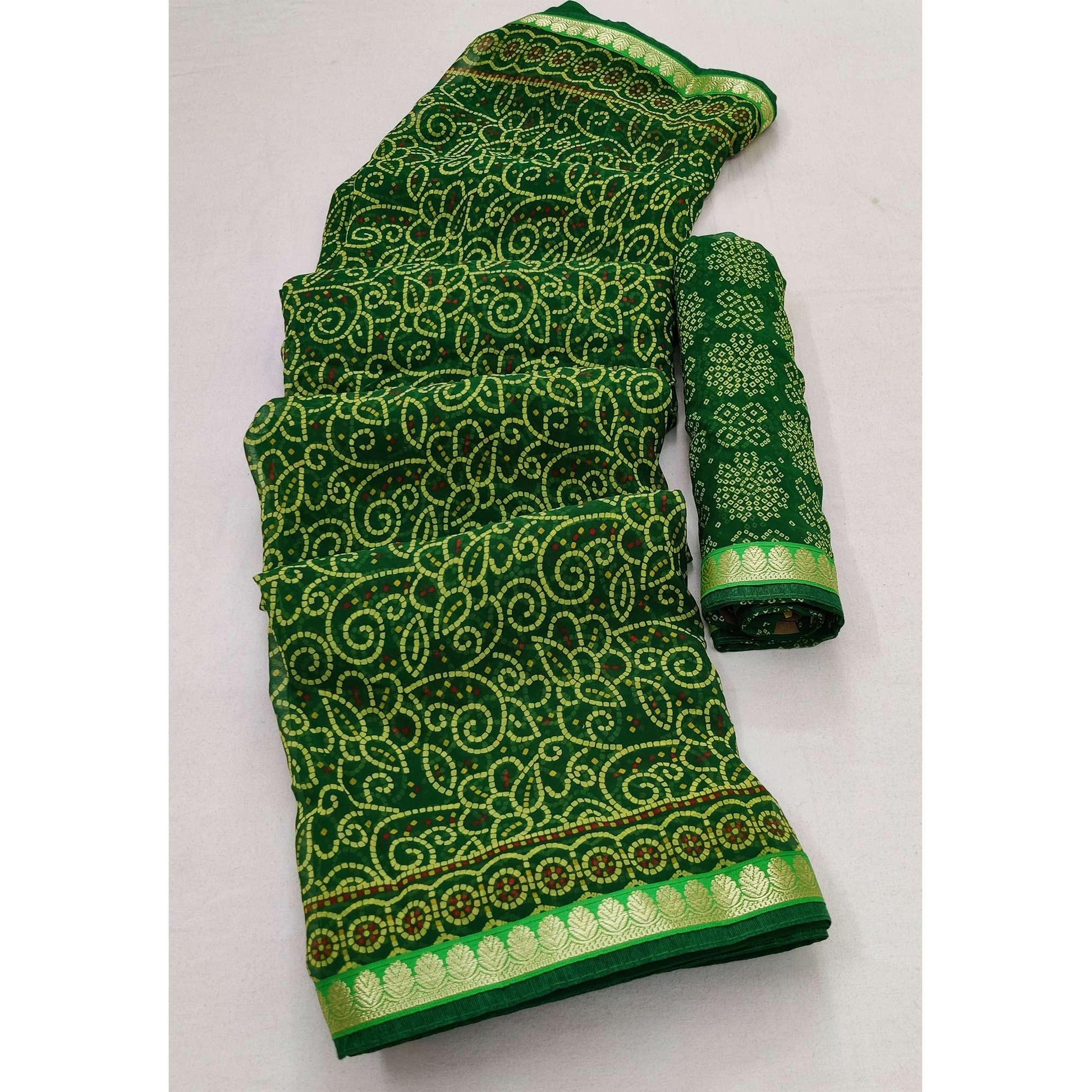 green-casual-wear-bandhani-printed-soft-georgette-saree-with-fancy-border-127204