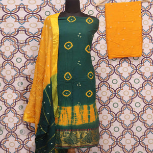 green-festive-wear-bandhej-and-woven-pure-cotton-dress-material-111635