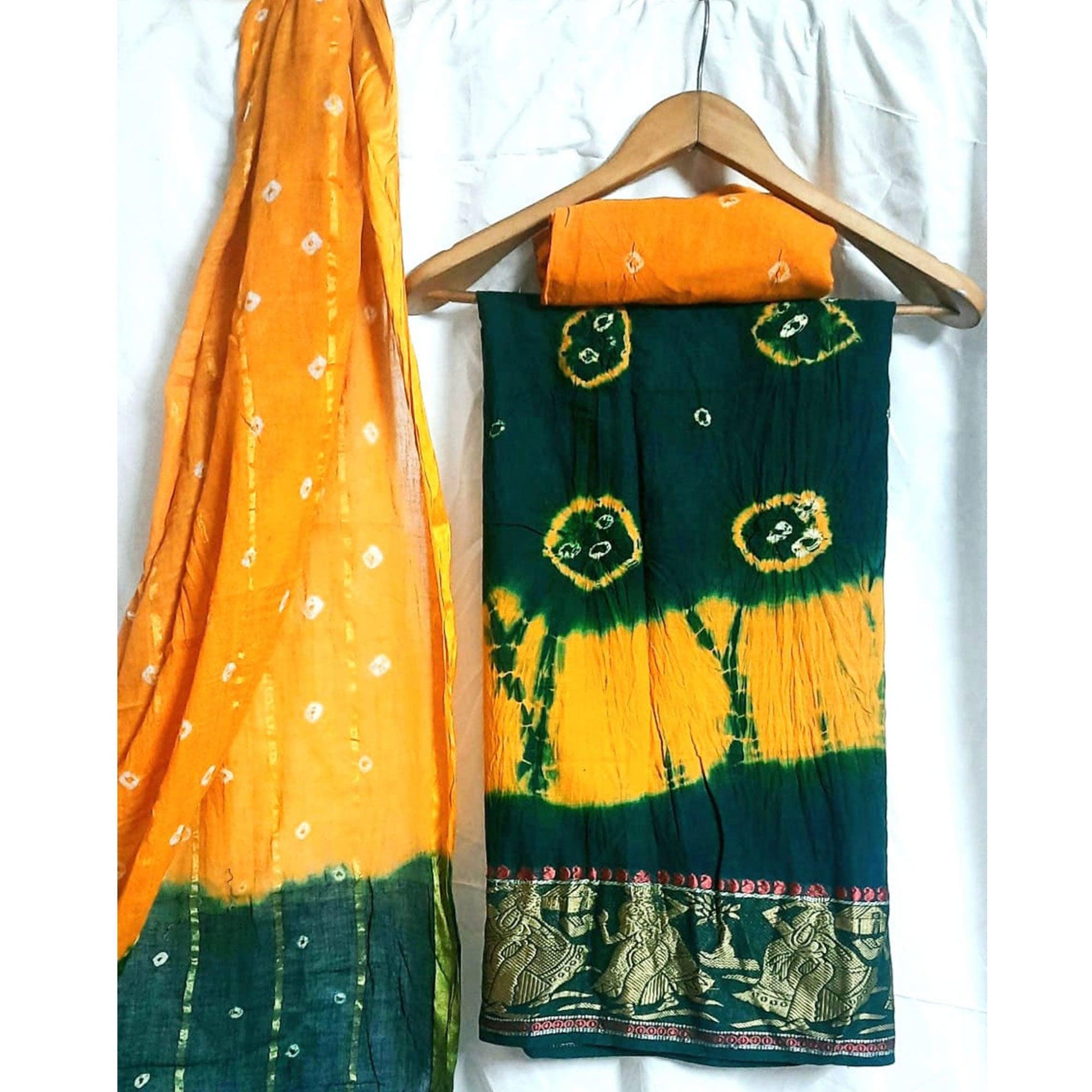 green-festive-wear-bandhej-and-woven-pure-cotton-dress-material-111635
