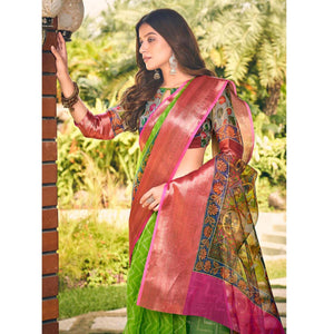 green-casual-wear-bandhej-printed-kalamkari-silk-saree-118851