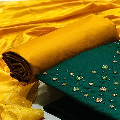 green-casual-wear-beads-handwork-pure-cotton-dress-material-140859