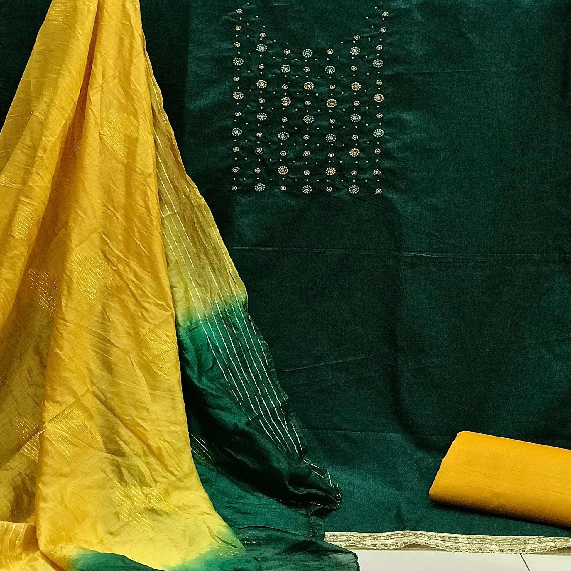 green-casual-wear-beads-handwork-pure-cotton-dress-material-140859