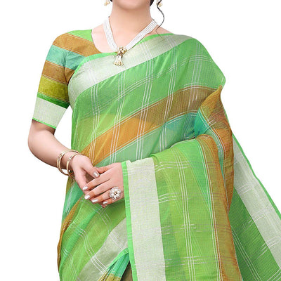 green-casual-wear-checks-printed-kota-doria-saree-with-border-115235