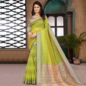 green-casual-wear-cotton-saree-with-woven-border-114079