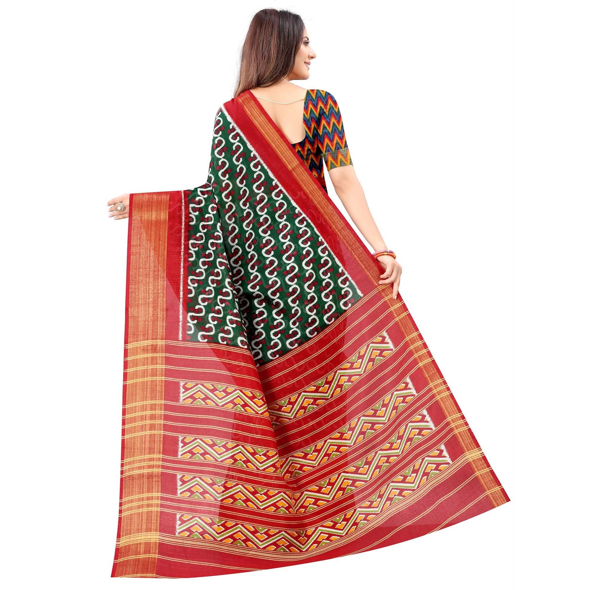 green-casual-wear-designer-hand-black-printed-cotton-linen-saree-110445