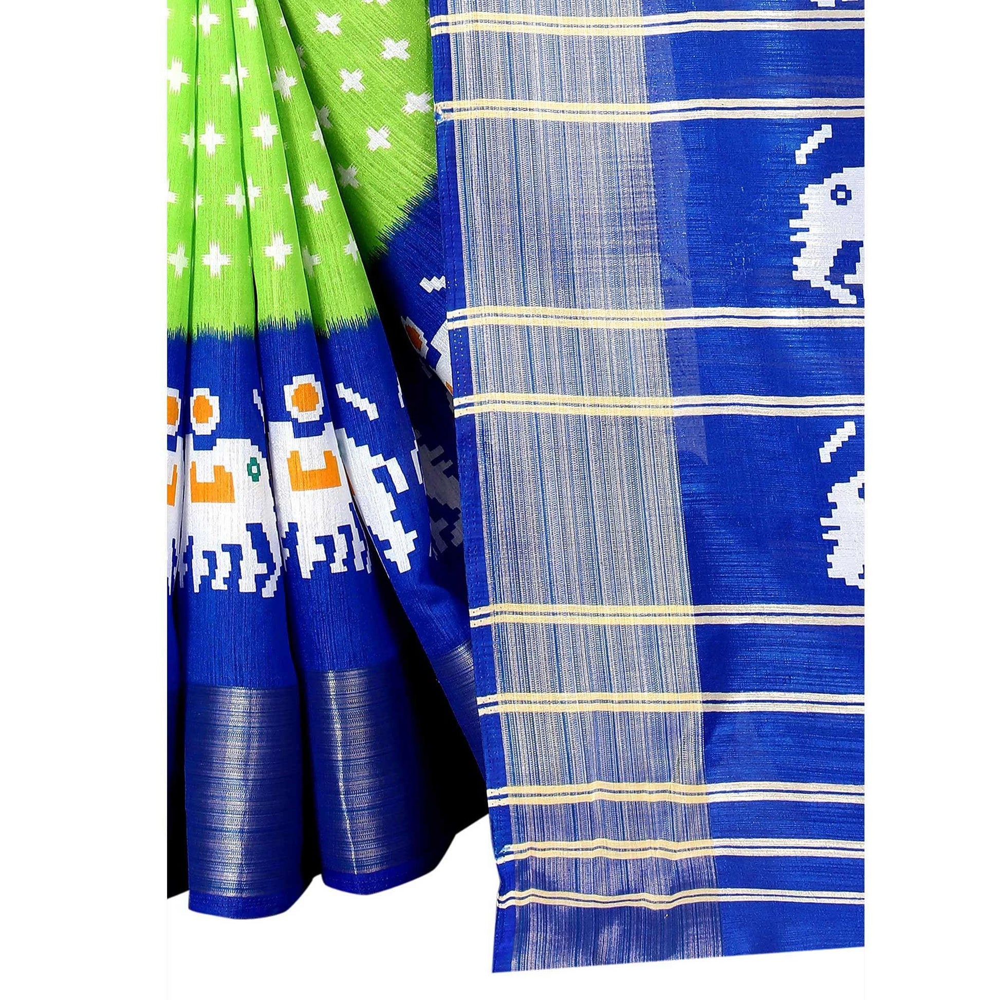 green-casual-wear-designer-hand-black-printed-cotton-linen-saree-110462