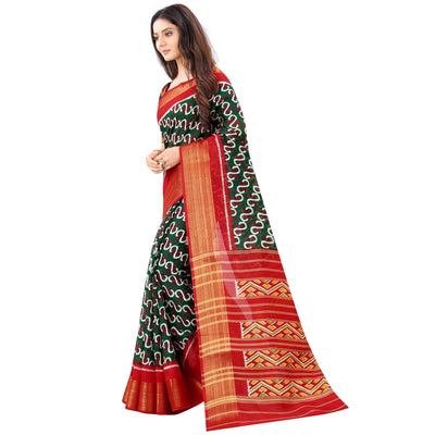 green-casual-wear-designer-hand-black-printed-cotton-linen-saree-110445