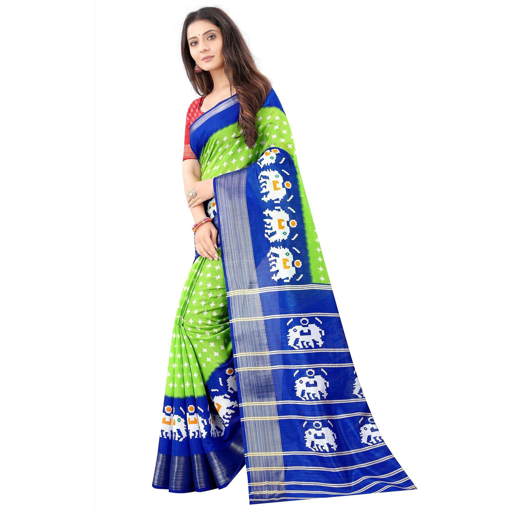 green-casual-wear-designer-hand-black-printed-cotton-linen-saree-110462