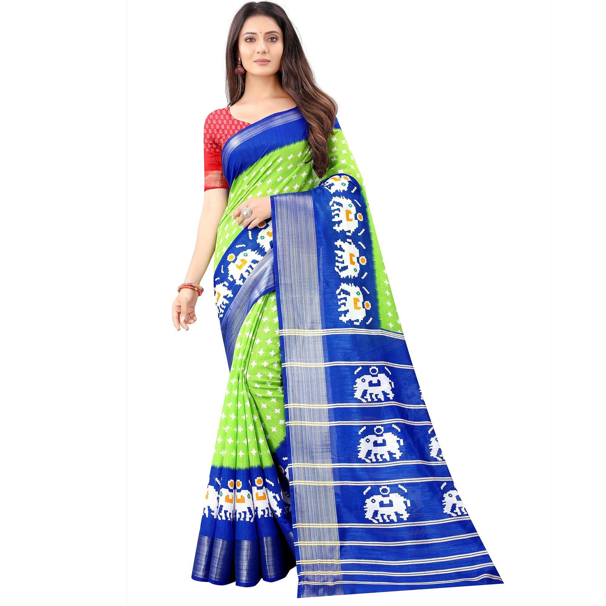 green-casual-wear-designer-hand-black-printed-cotton-linen-saree-110462