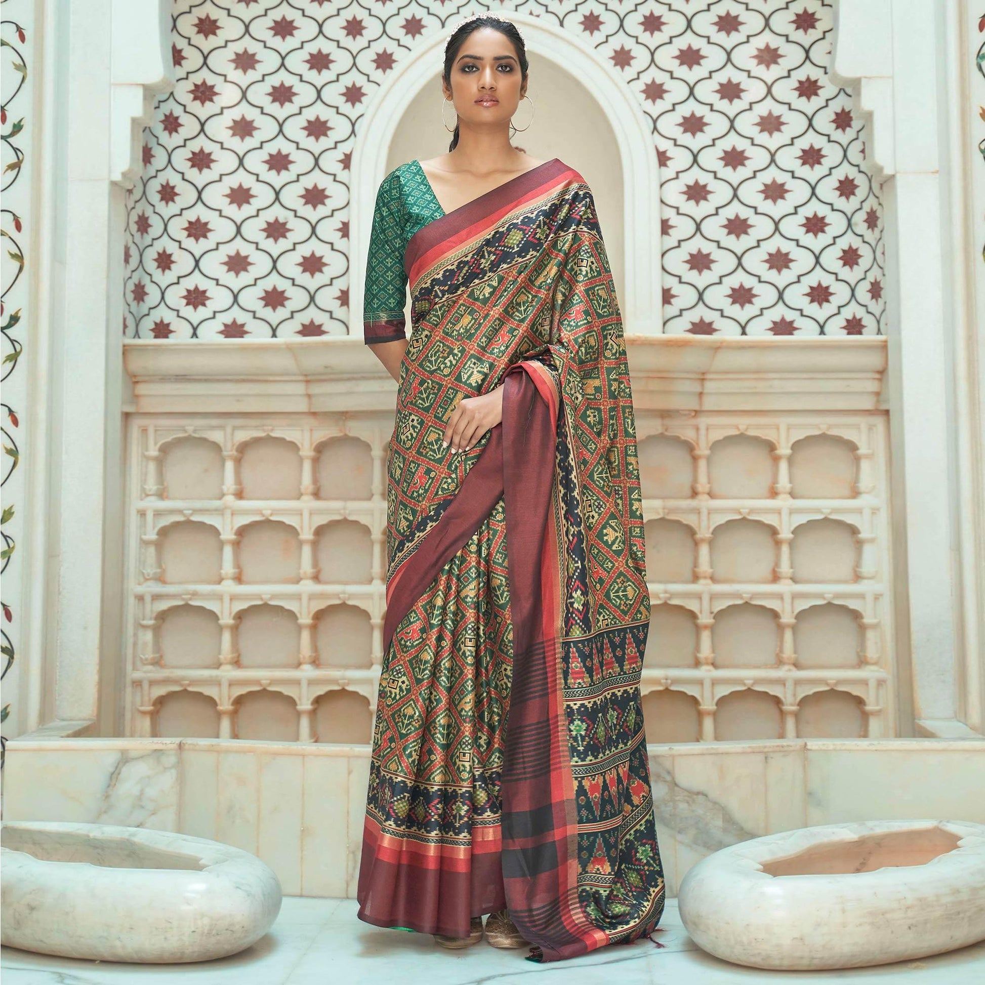 green-casual-wear-digital-printed-assam-silk-saree-134055