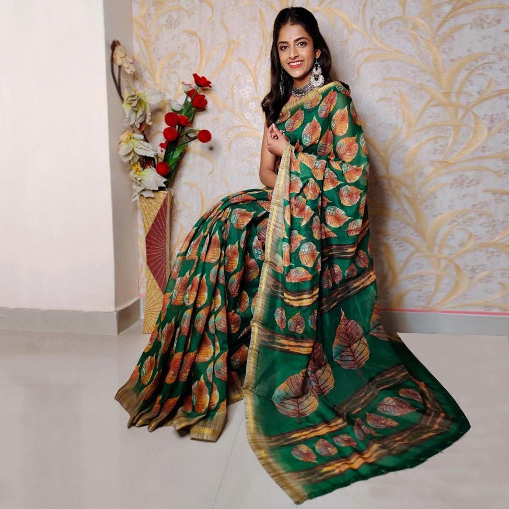 green-casual-wear-digital-printed-chanderi-cotton-saree-134547