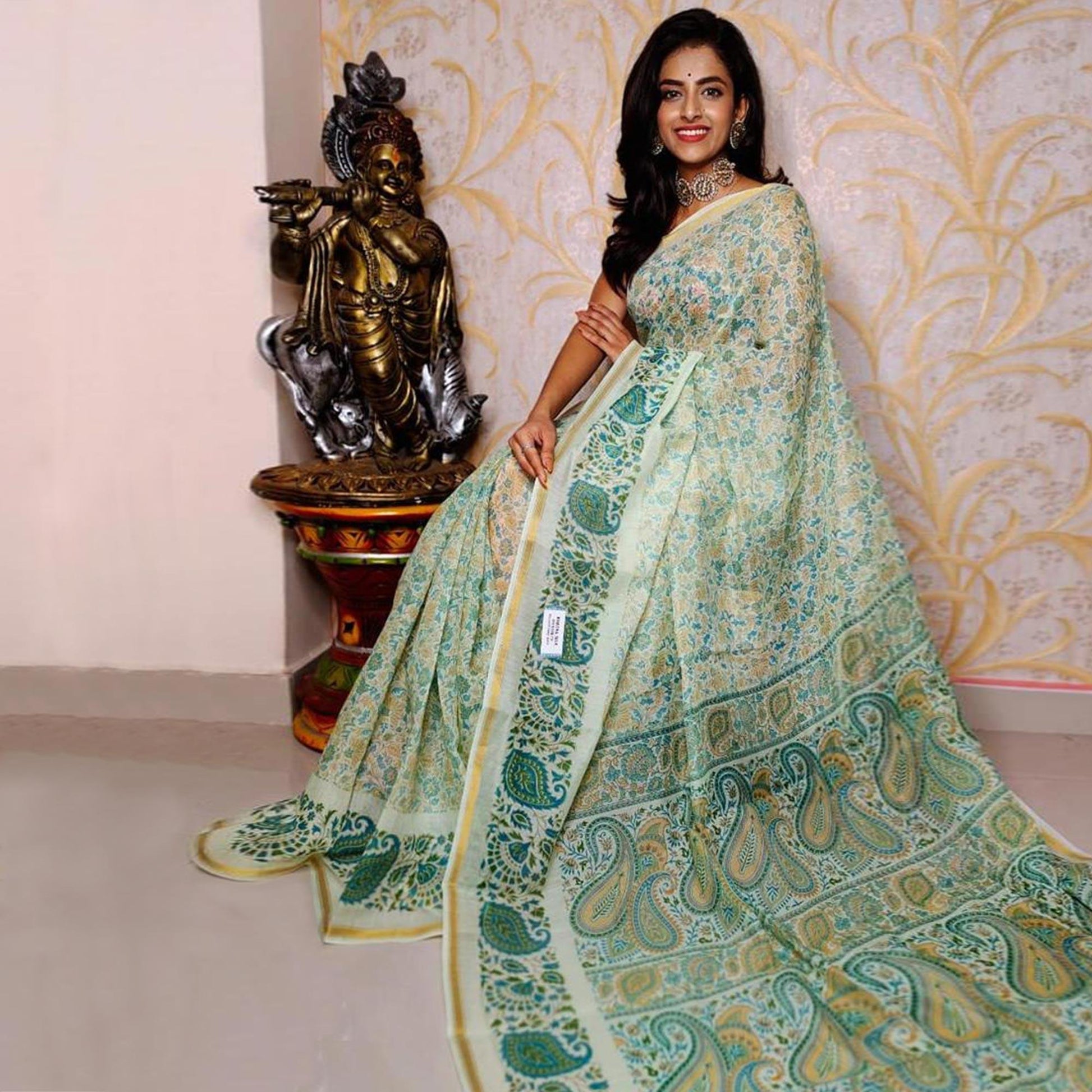green-casual-wear-digital-printed-chanderi-cotton-saree-134553