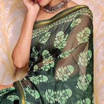 green-casual-wear-digital-printed-chanderi-cotton-saree-134540