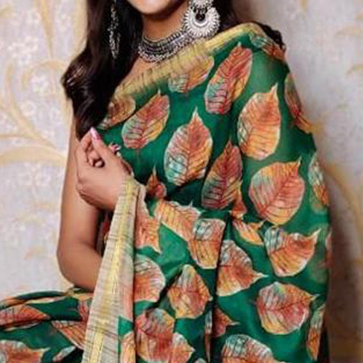 green-casual-wear-digital-printed-chanderi-cotton-saree-134547