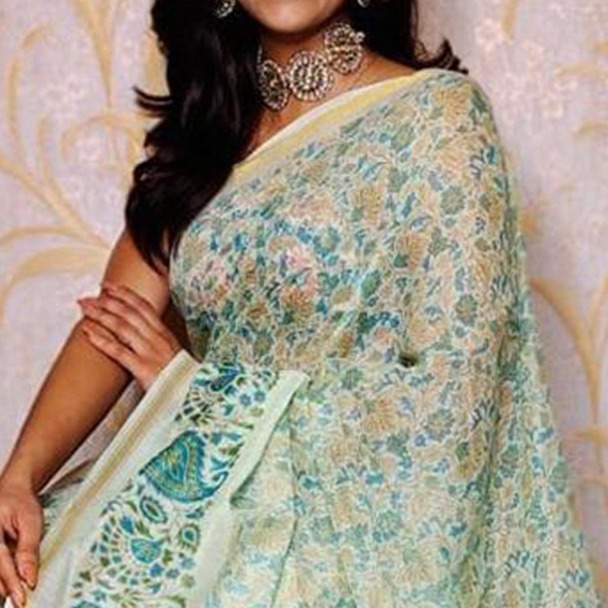 green-casual-wear-digital-printed-chanderi-cotton-saree-134553