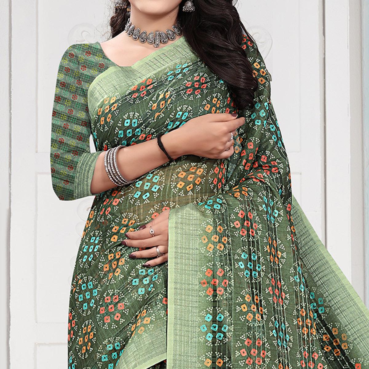 green-casual-wear-digital-printed-cotton-silk-saree-140666