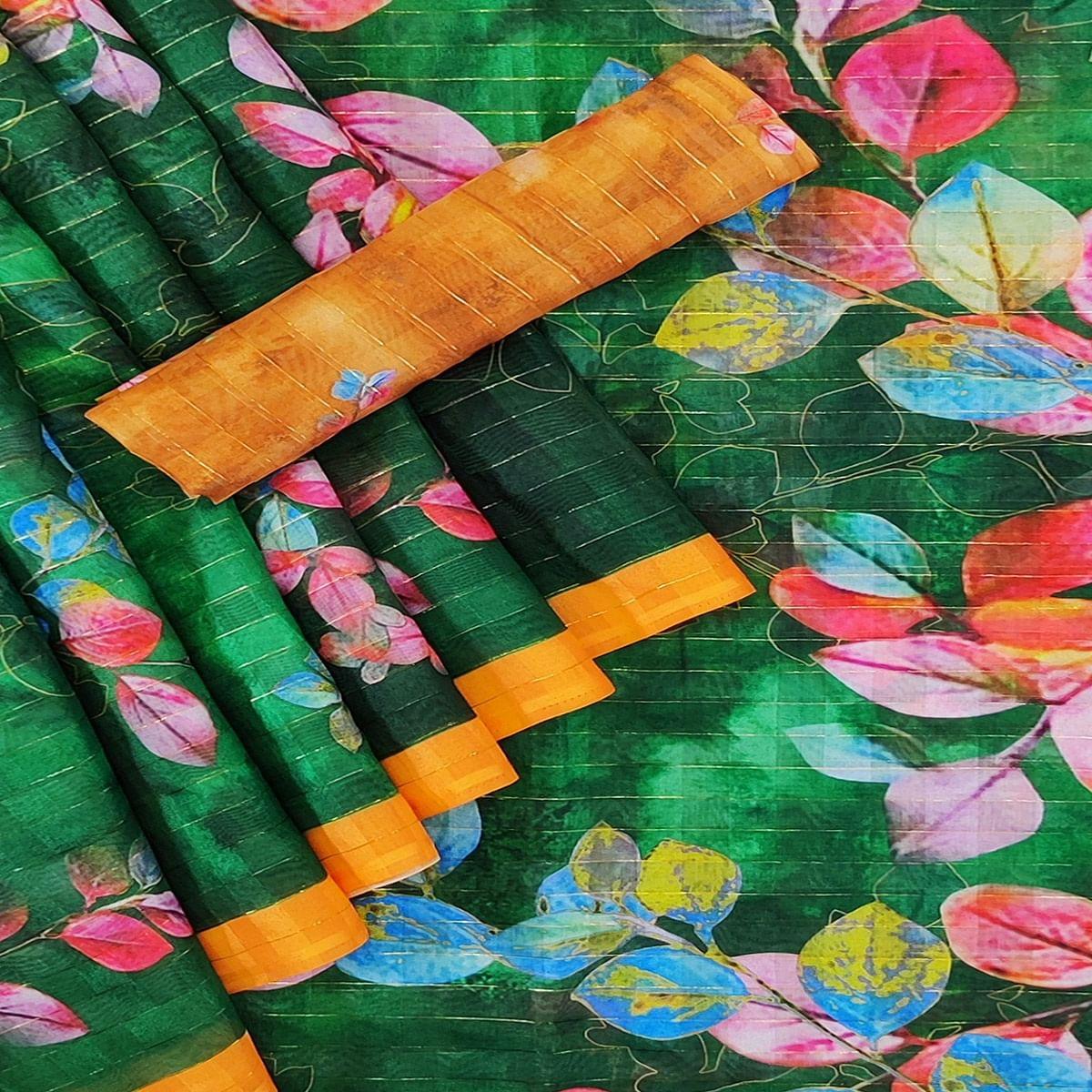 green-casual-wear-digital-printed-cotton-silk-saree-141047