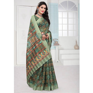 green-casual-wear-digital-printed-cotton-silk-saree-140666