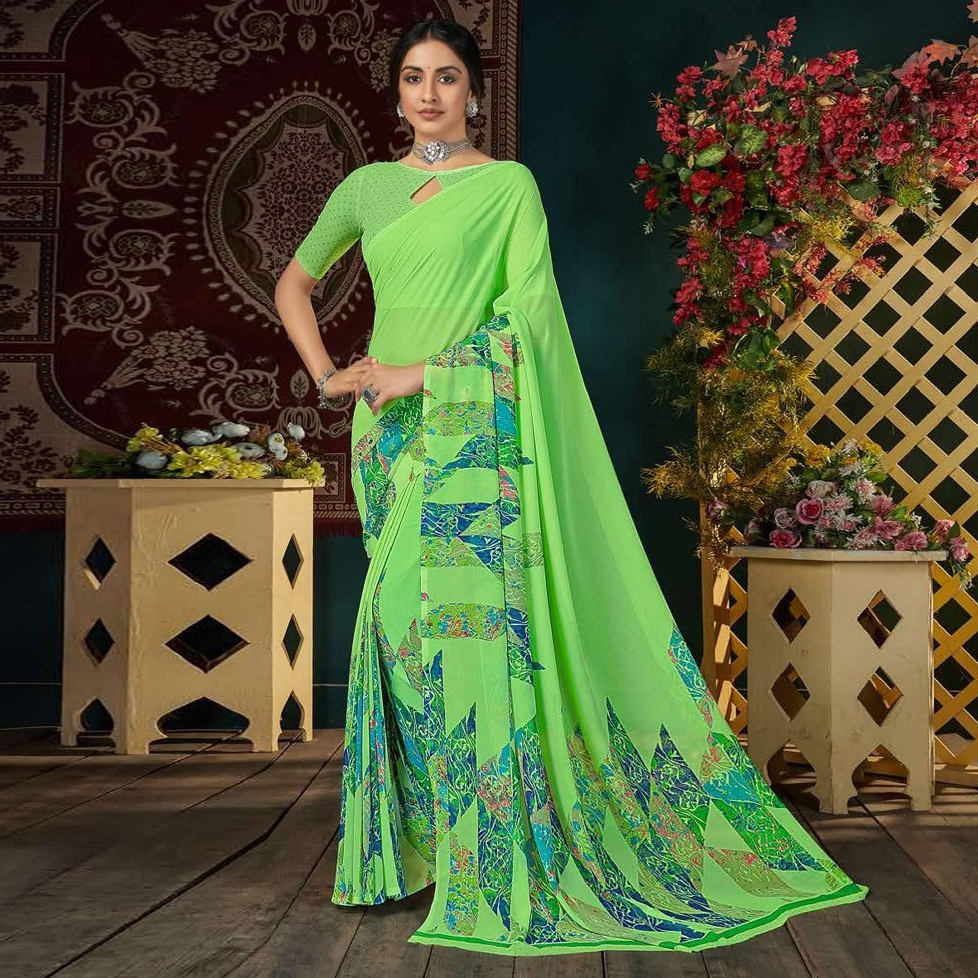 green-casual-wear-digital-printed-georgette-saree-137690
