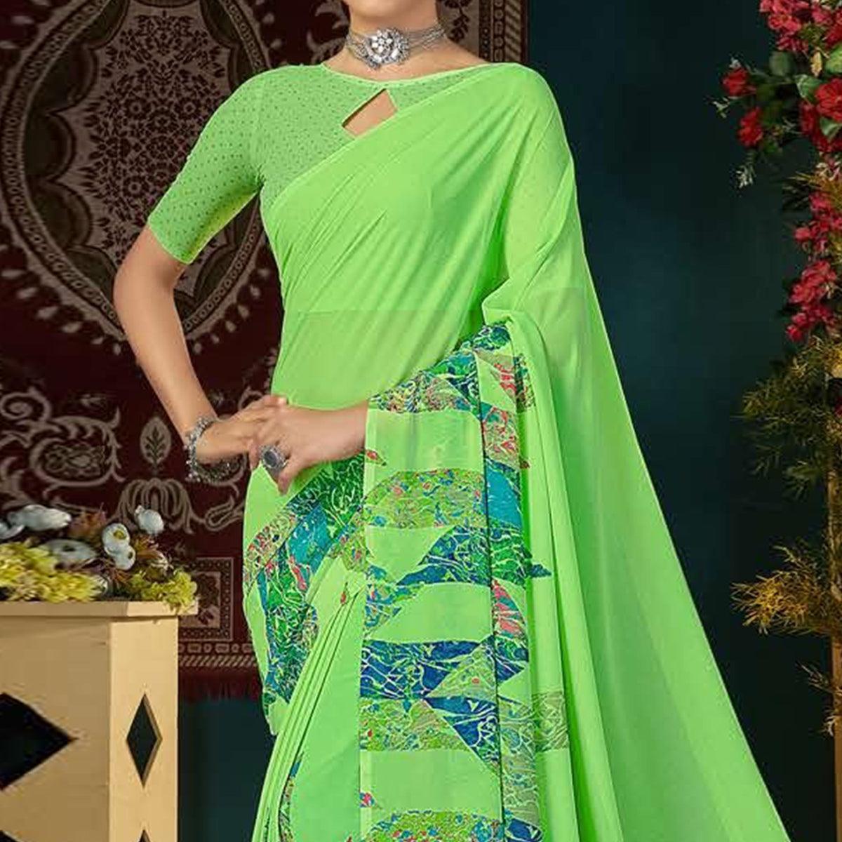 green-casual-wear-digital-printed-georgette-saree-137690