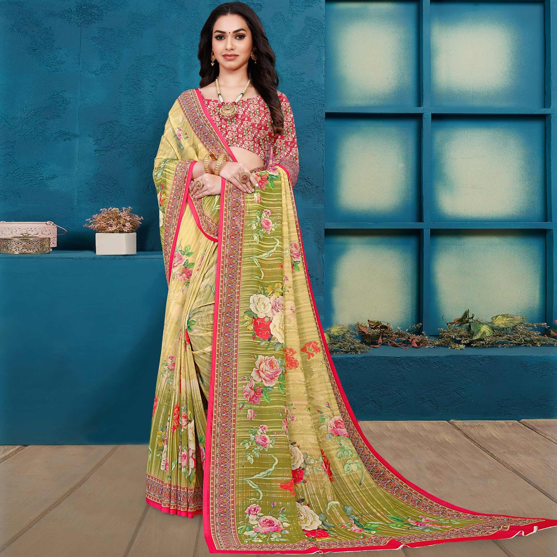 green-casual-wear-digital-printed-georgette-saree-139297