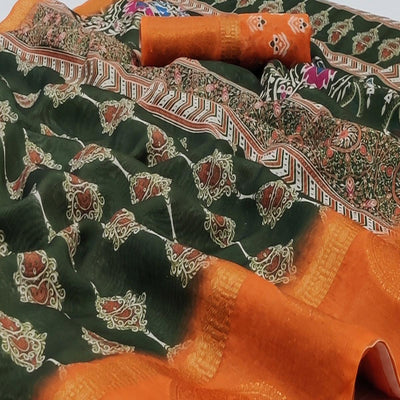 green-casual-wear-digital-printed-linen-saree-woven-border-134614