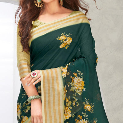 green-casual-wear-digital-printed-pure-linen-saree-126126