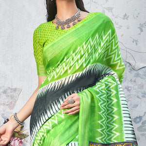 green-casual-wear-digital-printed-pure-linen-saree-126145